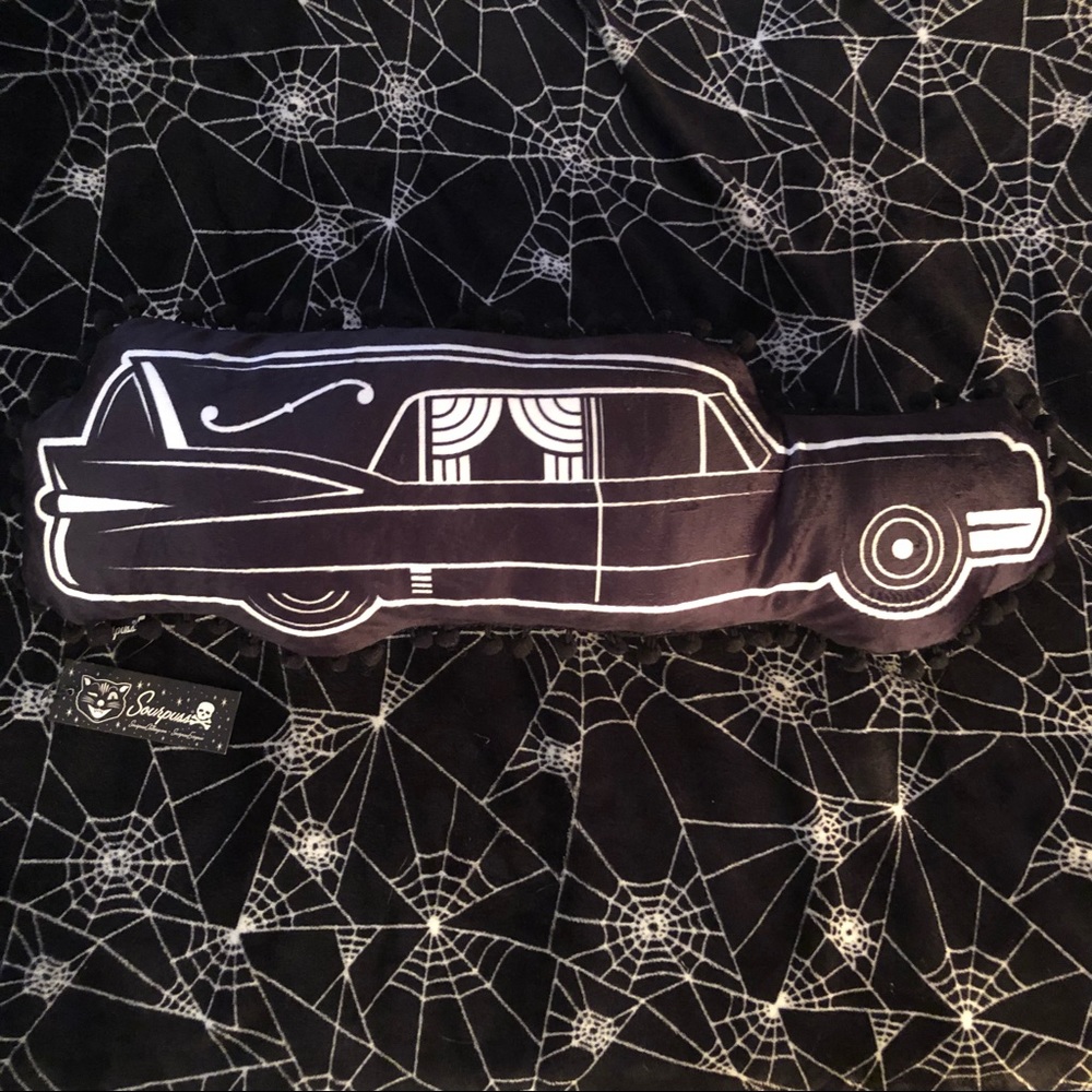 SourPuss decorative hearse shaped pillow